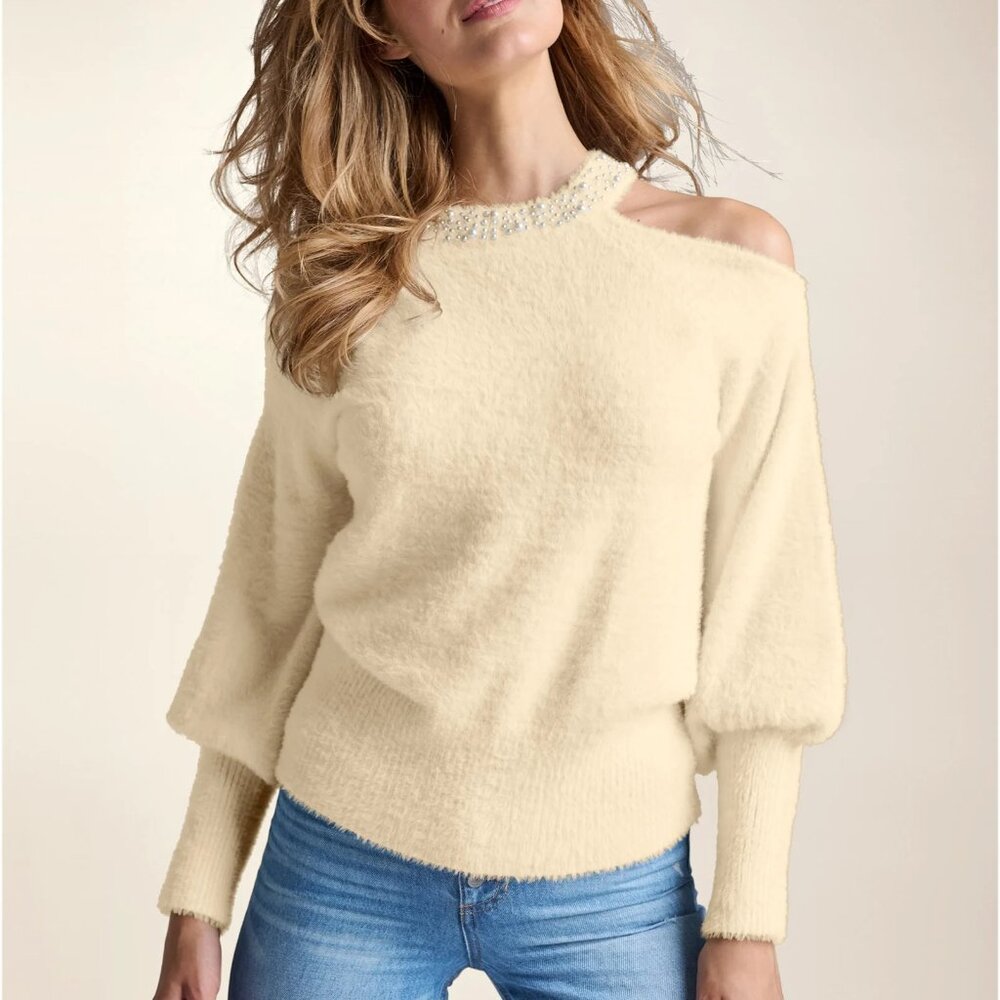 Venus Cozy Cold Shoulder Pearl Accent
